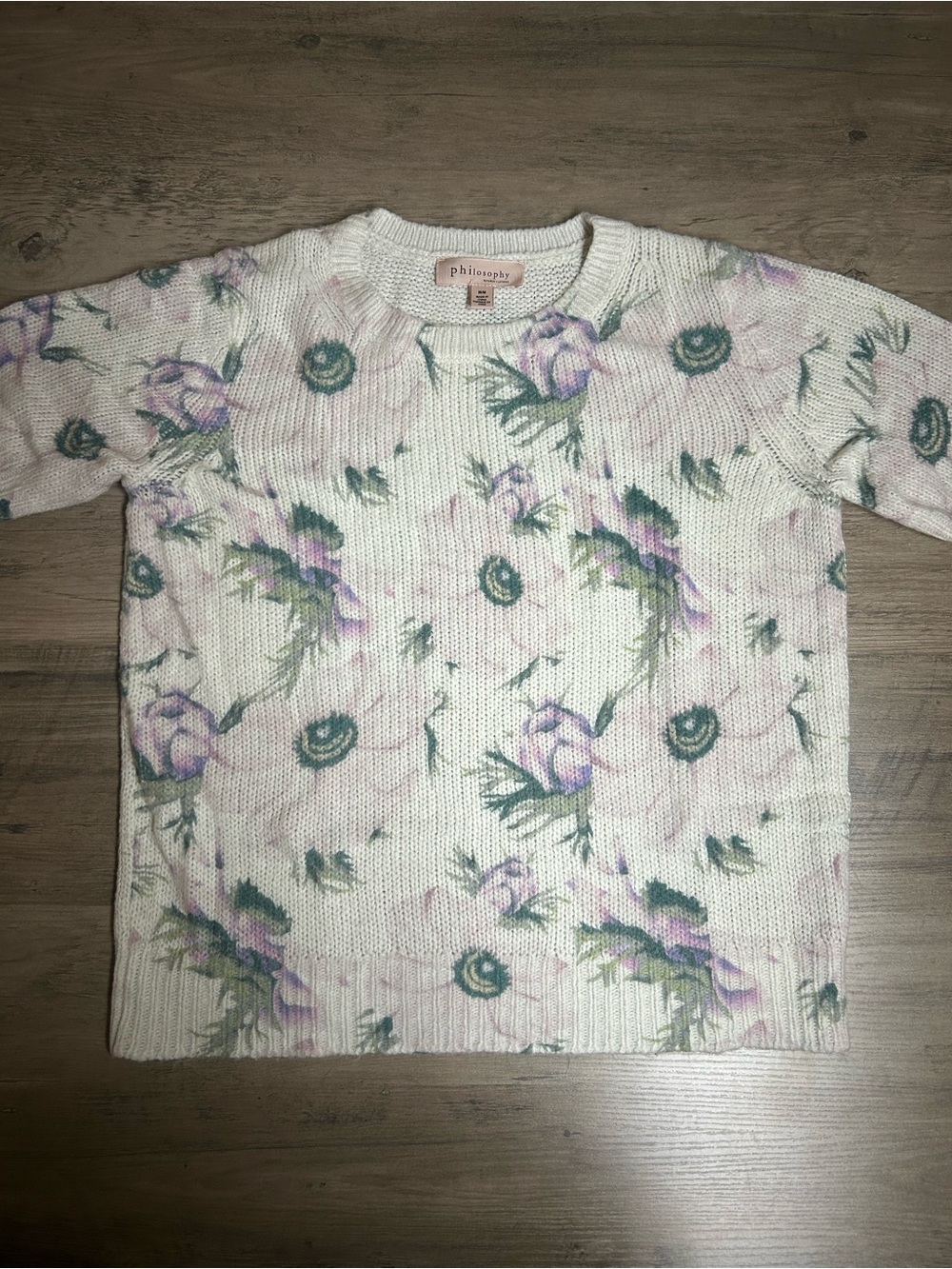 Philosophy Cream Sweater with Purple & Green Floral Print